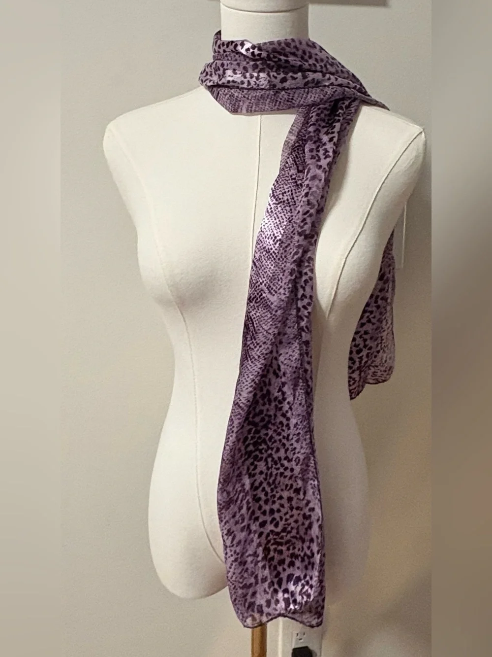 Jacquelyn Smith purple snake print long scarf shear and solid stripes